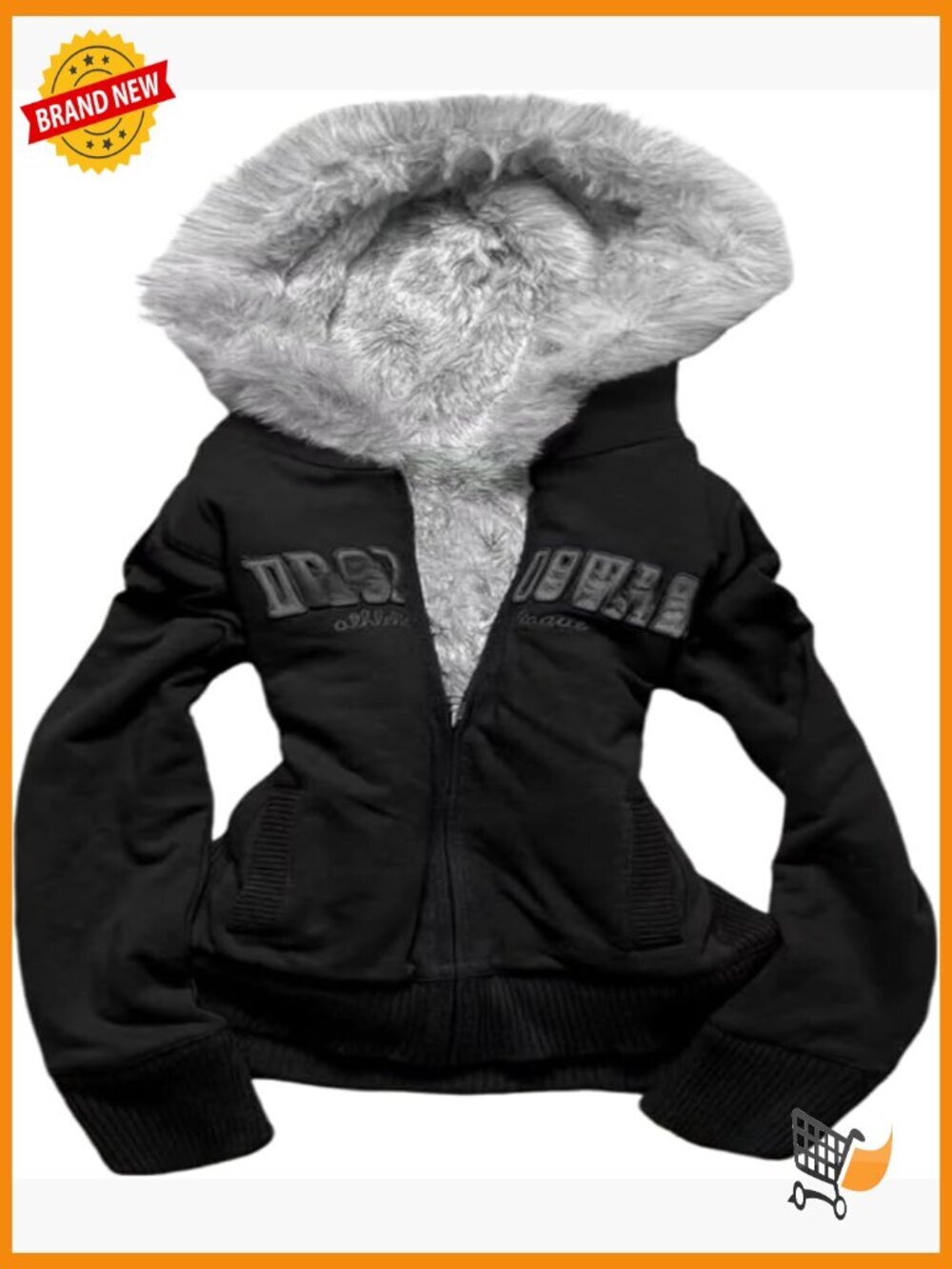 Y2K Zip Up Hoodie Fur Jacket Vintage Emo Fairy Grunge Streetwear Crop Winter